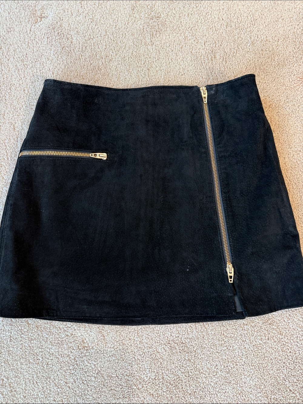 Blank NYC Black Suede Mini Skirt with Gold Zipper Accents